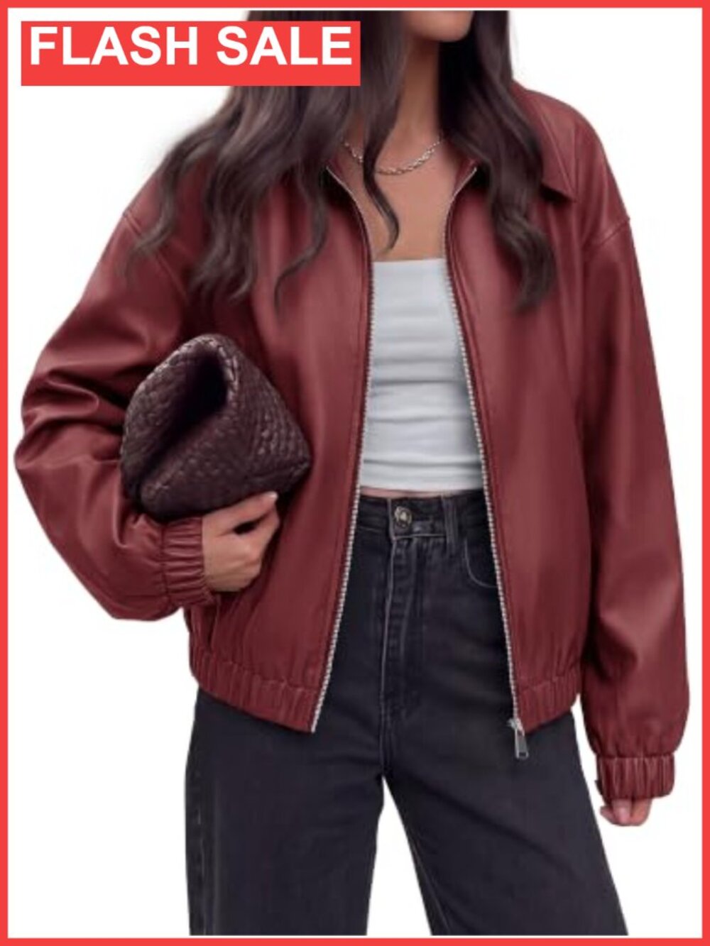 Faux Leather Zip Up Oversized Bomber Jacket Women